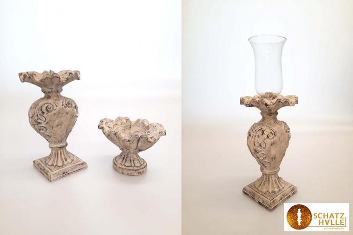 Schönes Kerzenleuchter-Set im Shabby-Design, dreiteilig