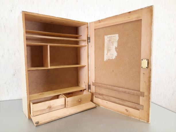 Erste-Hilfe-Schrank 2, Medizinschrank, Holzschrank, Hängeschrank Vintage