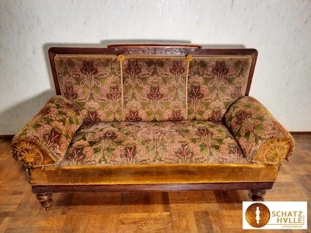 Buntes antikes Plüschsofa 08, Gründerzeit-Sofa, Vintage