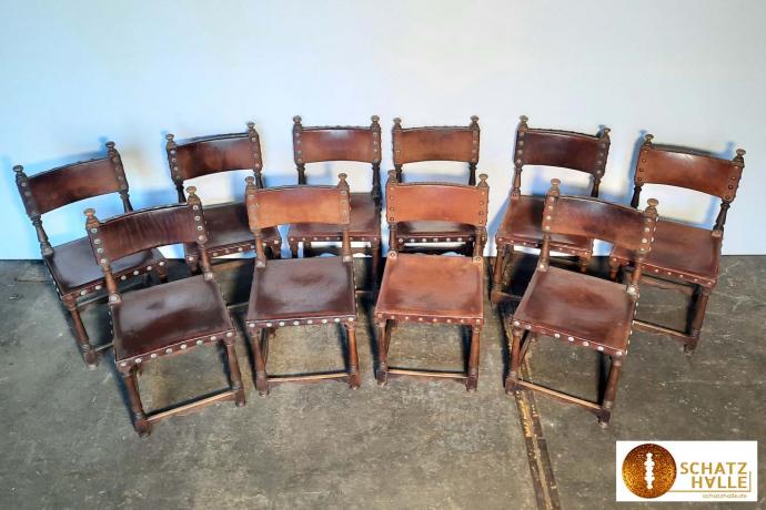 10er Stuhlgruppe Holzstuhl mit Leder Rückenlehne und Sitzfläche